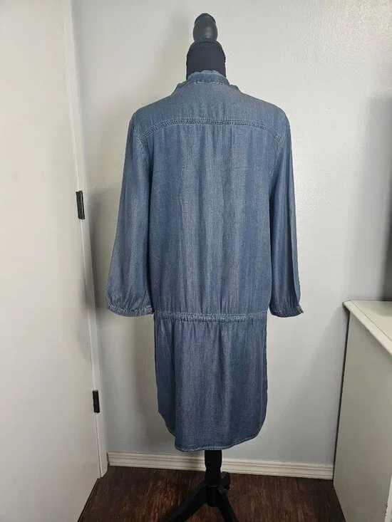 GLAM American Made Tencel Soft Denim Drawstring Waist Dress 3/4 Sleeves Size M - Picture 3 of 8